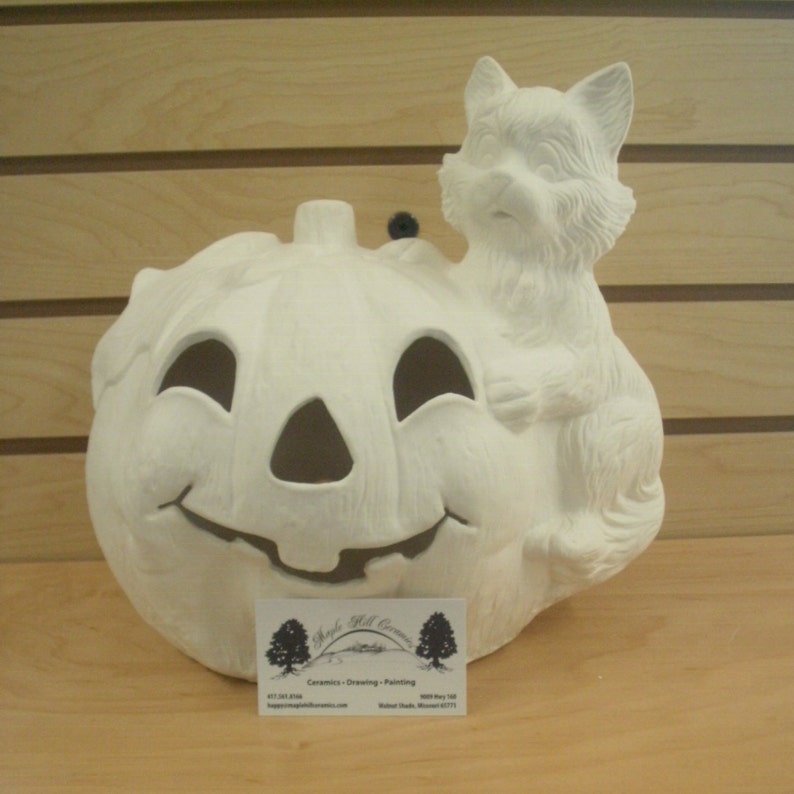 Large ceramic Pumpkin jack o lantern Cat ready to paint Etsy