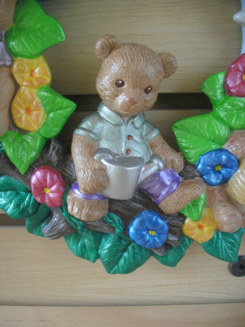 New babys room teddy bear spring wreath wall patio decor ceramic bisque wall plaque Gifts for her teddy bear springtime wreath Ceramic