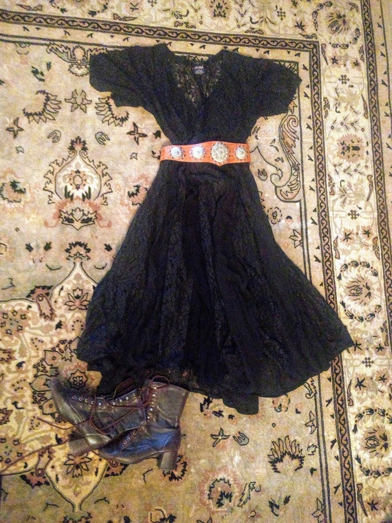 Gauze & Lace Dress, Black Vintage, Made in India,