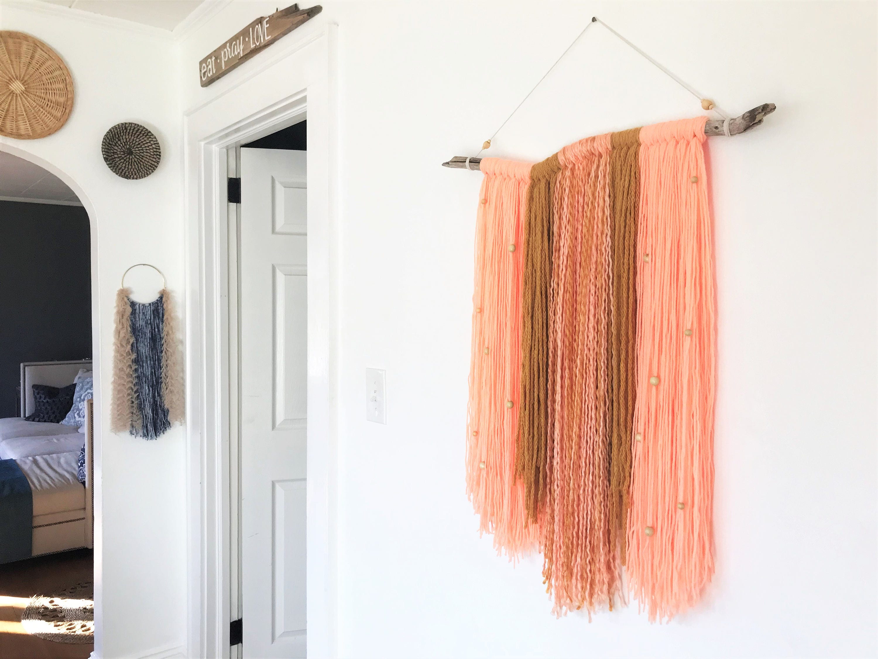 Yarn Wall Hanging Tapestry Driftwood Wall Home Decor Boho Etsy