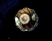 1940s Style Pressed Celluloid Button with Brass Leaf Pattern on a Pillared Salt Cellar