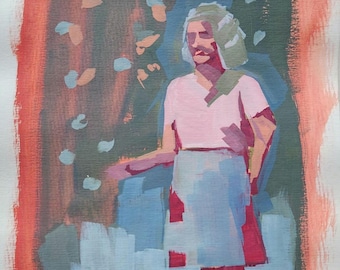 Garden Gouache Painting: 8x10 Art Study on Paper