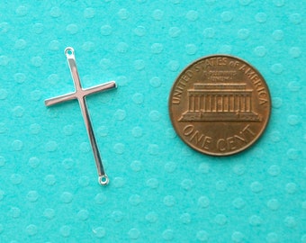 sterling silver sideways cross - sold per 2 pieces -  26 mm cross connector link - 2 hole cross link charm - 925 stamped cross