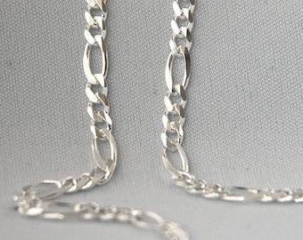 20 inch finished figaro chain, diamond cut, 4 mm width,  sterling silver figaro chain - 925 sterling shiny, 3 - 1 - 3 - 1 - 3 pattern, Italy