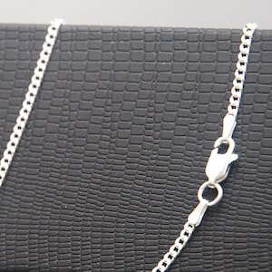 20 inch curb chain, sterling silver, finished 2 mm thick smooth chain with 10 mm lobster clasp, sold per piece, stamped &quot;.925 Italy&quot;