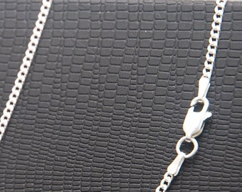 20 inch curb chain, sterling silver, finished 2 mm thick smooth chain with 10 mm lobster clasp, sold per piece, stamped ".925 Italy"