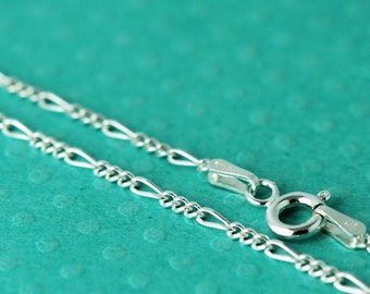 20 inch sterling silver figaro chain, finished,   3 - 1 - 3 - 1 - 3 pattern,  diamond cut finish - 1.7 mm width