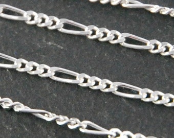 925 sterling silver figaro chain - sold per foot - shiny unfinished bulk chain 3 - 1 - 3 - 1 - 3 pattern - diamond cut - 1.6mm width