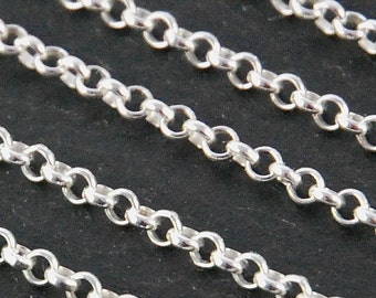 sterling 2.5 mm rollo chain - sold per foot - unfinished bulk smooth strong rolo cable link - 2.5mm diameter / 0.8mm thickness - necklace