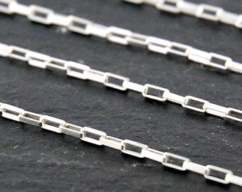 silver paperclip chain - sold per foot - bulk .925 sterling rectangular square - 2.8 x 1.2mm - 0.6mm thickness - flat sparkly smooth