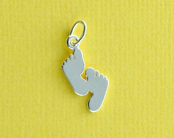 925 sterling silver footprints charm, 3 pieces, add a charm, beach jewelry, silver feet charm, no nickel