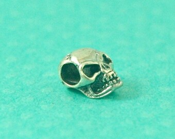 sterling silver skull charm - heavy silver human skull head pendant in oxidized finish -  11 x 7 x 7 mm with 3 mm hole