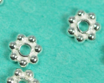 5 mm sterling silver heishi daisy bead, shiny flower shape spacer - dainty round silver heishi bead - 925 sterling