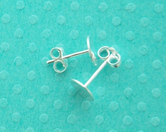 Sterling silver flat pad glue on post stud earrings, 7mm diameter, butterfly ear nut backing, 11mm long, 925 stamped