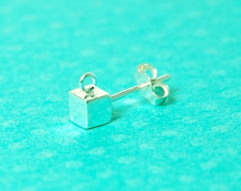 post stud earrings w/ 4 mm cube & butterfly backing - sold per 4 pieces - 11 mm long post, 4 mm cube diameter - ear nut clutch - 925 stamped