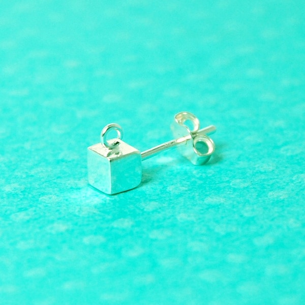 post stud earrings w/ 4 mm cube & butterfly backing - sold per 4 pieces - 11 mm long post, 4 mm cube diameter - ear nut clutch - 925 stamped