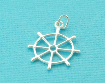 sterling silver ships wheel charm - nautical jewelry