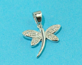 Sterling silver dragonfly pendant, cubic zirconia dragonfly charm, diamond dragonfly, insect charm, rebirth symbol, diy charm bracelet