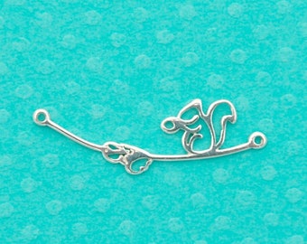 sterling silver squirrel on a branch pendant or connector - sold per piece -  squirrel charm silhouette - stamped .925