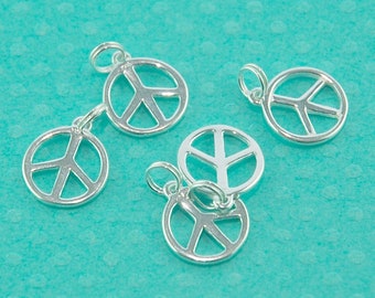 Sterling silver peace sign, 2 pieces, double sided smooth peace symbol charm, peace pendant, hippie jewelry, add a charm, festival jewelry