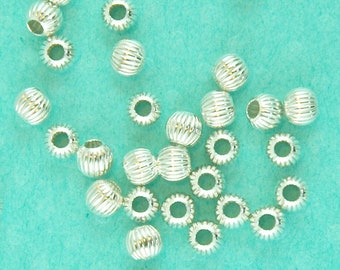 4mm sterling silver bead, 10 pieces, grooved bead, corrugated bead, ribbed bead, 925 sterling silver spacer ball bead, 1.8mm hole, tiny bead