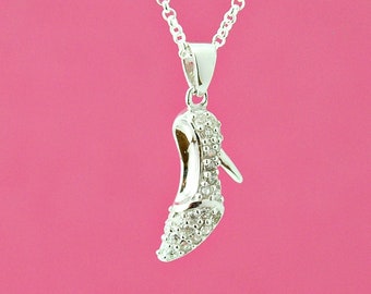 Sterling silver shoe charm, diamond shoe pendant, cubic zirconia shoe, ladies night, sexy jewelry, add a charm, high heel charm, shoe charm