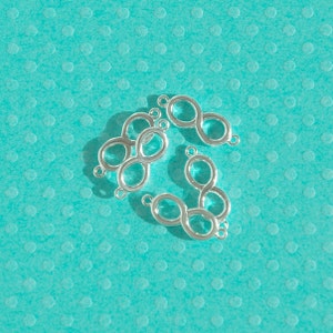 Sterling silver infinity charm connector, smooth, flat, 5 pieces, stamped 925
