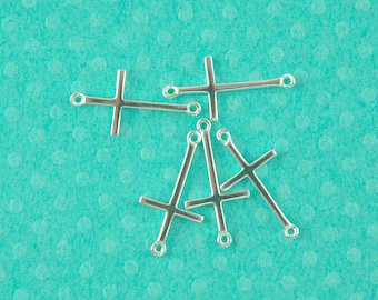 sterling silver sideways cross - sold per 5 pieces -  19 mm cross connector link - 2 hole cross link charm - 925 stamped cross