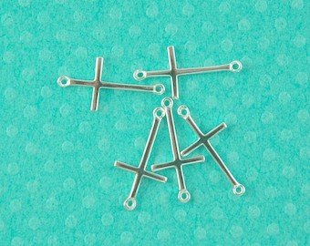 sterling silver sideways cross - sold per 3 pieces -  19 mm cross connector link - 2 hole cross link charm - 925 stamped cross