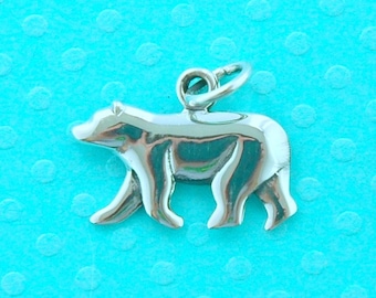 sterling sterling silver polar bear pendant - sold per piece - raised polished bear shape charm