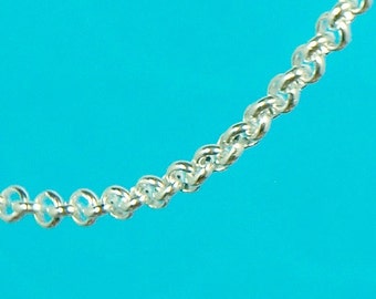 3 mm sterling silver rolo chain - sold per foot - smooth strong unfinished soldered link - 3 mm diameter / 0.9 mm thick - very high quality