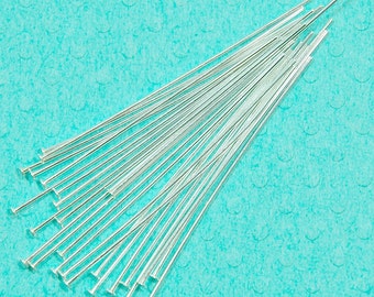 sterling silver head pin - 24 gauge / 0.5 mm - 1.5 inch length / 38 mm - sold per 25 pieces - shiny smooth flat head pin - .925 pin