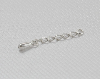 1 inch extender chain, sterling silver, sold per 3 pieces - tear drop shaped - 25 mm length - lengthen or layer necklace
