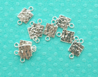 elegant, shiny, square, hammered connector or tag - sterling silver - sold per 3 pieces - double sided tag - .925 stamped