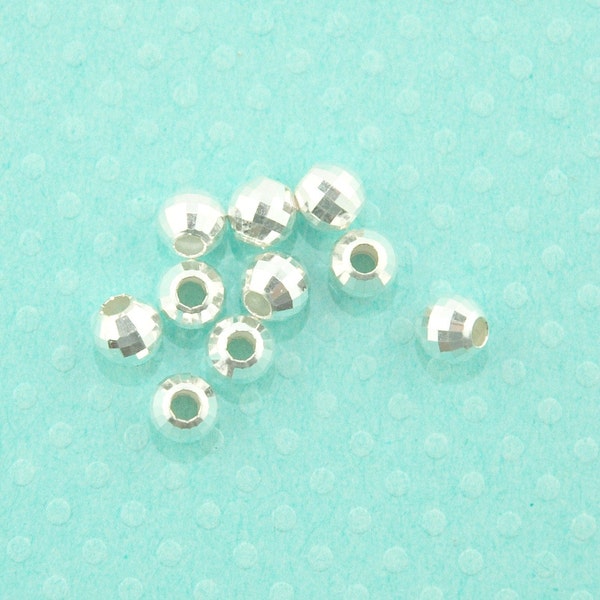 Perle de boule disco en argent sterling de 6 mm - perle d'espacement de boule taillée au diamant - boule disco à facettes multiples avec un trou de 2,5 mm