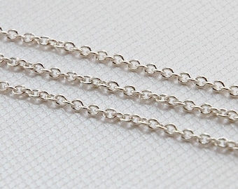 2.5mm sterling silver cable link chain - sold per foot - smooth oval link 2.5mm x 2mm x 0.6mm - heavy gauge bulk chain with soldered links