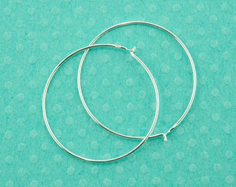 30 mm earring  hoops, sterling silver - sold per 4 pieces - 30 mm size, 20 gauge thick - shiny circle round dangle - .925 stamped