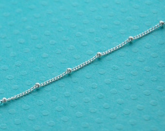 Sterling silver 1 mm satellite chain - shiny 1 mm curb link with 2 mm bead - quality unfinished bulk necklace - sterling jewelry supplies