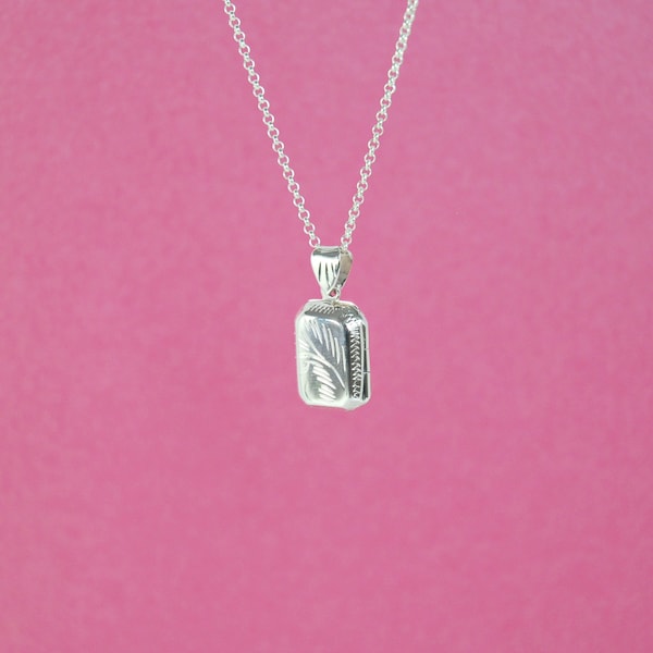 sterling silver locket - rectangular locket - square keepsake locket charm - silver box locket - square sterling pendant
