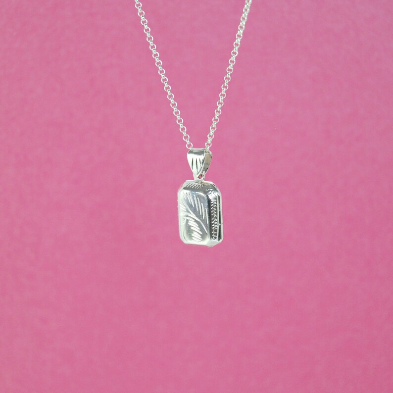 sterling silver locket rectangular locket square keepsake locket charm silver box locket square sterling pendant image 1