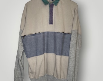 Vintage 1990s Generra Pullover Henley Polo Sweatshirt XL Long Colorblock