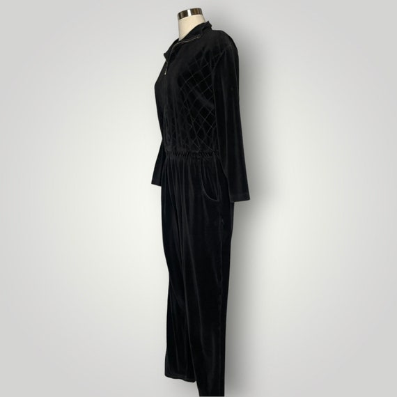 Vintage 1980s Black Quilted Velour Jumpsuit One P… - image 3