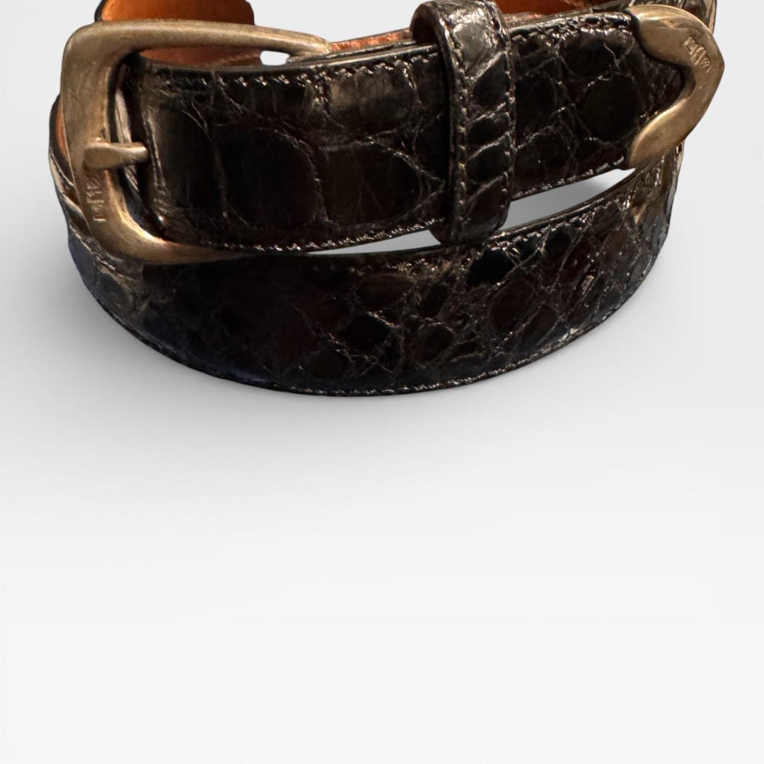 Vtg 90s Polo Ralph Lauren American Alligator Belt Black  display picture 2