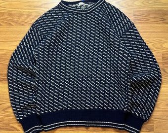 Vintage Hekla Krone Norway Wool Blend Birdseye Knit Sweater Mens S Blue White Scandinavian