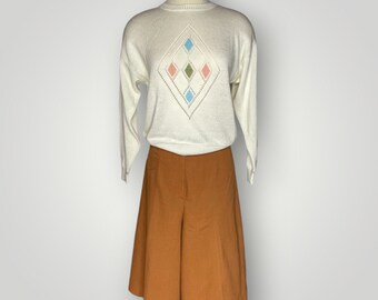 Vintage Coulottes-skort begin jaren 80, bruin getextureerde damesdames, med L