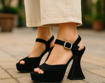 Escarpins Peep Toe Femme EDEFS - Plateformes Talons Hauts 14 Cm Bout Ouvert - Chaussures Élégantes