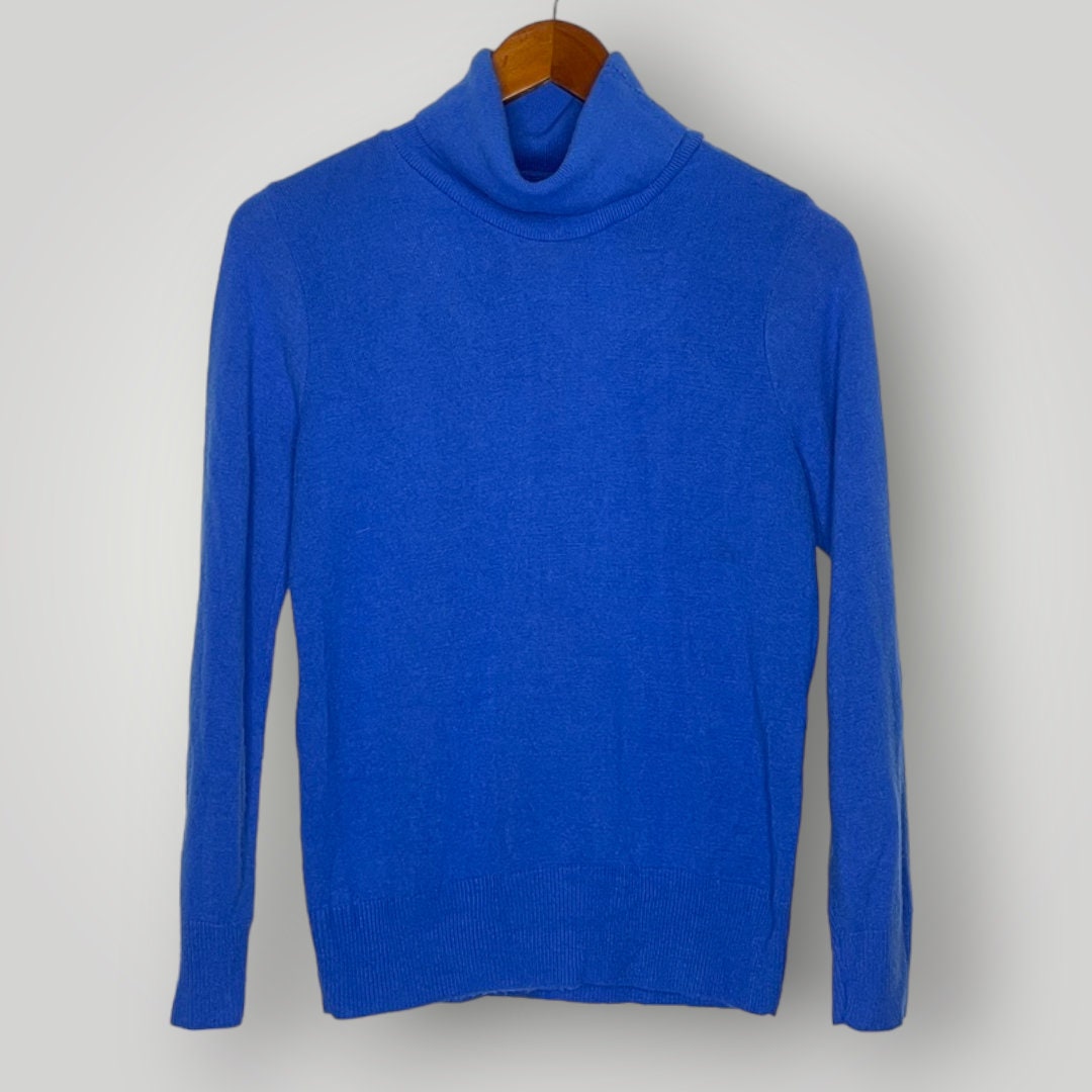 cos wool jumper with roll neck blue