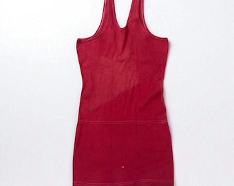 Vintage Antique 1930s Red Cotton Swimming Suit Women's Skort Stretch Small