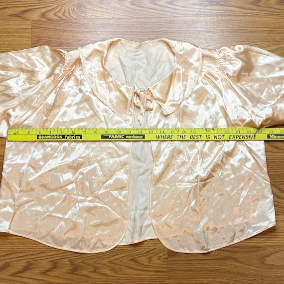 Vtg 30s Satin Bed Jacket Boudoir Blouse Embroider… - image 5