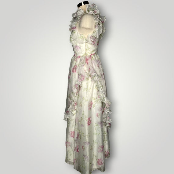 Vintage 1970s Dress One Shoulder Ruffled Floral L… - image 3